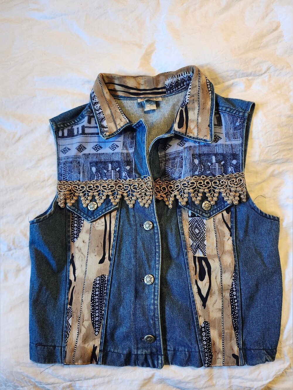 Vintage Blue Denim Patchwork Vest Made In USA